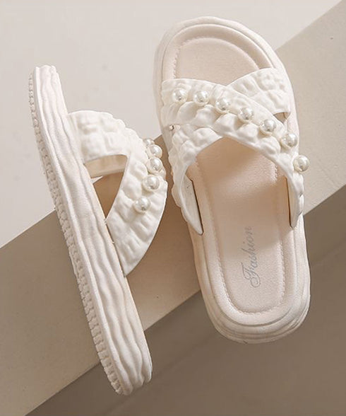 クロスベルト厚底サンダルスリッパサンダル コンフォートサンダル レディース 大人可愛い 歩きやすいフラットサンダル パール付き ビーチサンダル 軽量スリッパ 美脚 86CHYZ-001