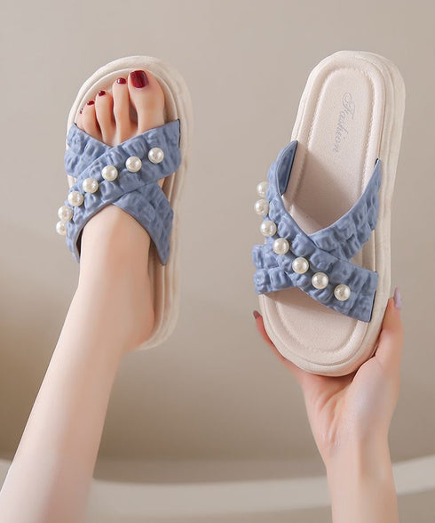 クロスベルト厚底サンダルスリッパサンダル コンフォートサンダル レディース 大人可愛い 歩きやすいフラットサンダル パール付き ビーチサンダル 軽量スリッパ 美脚 86CHYZ-001