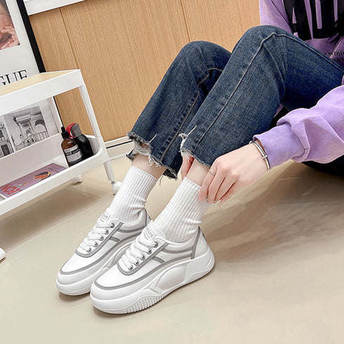 厚底スニーカーレディース 疲れない 韓国 レースアップ ローカットスニーカー 白 通勤通学靴 歩きやすい おしゃれ 美脚脚長 カジュアルシューズ ダッドスニーカー 86DK-001
