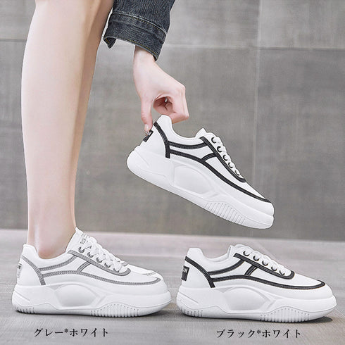 厚底スニーカーレディース 疲れない 韓国 レースアップ ローカットスニーカー 白 通勤通学靴 歩きやすい おしゃれ 美脚脚長 カジュアルシューズ ダッドスニーカー 86DK-001