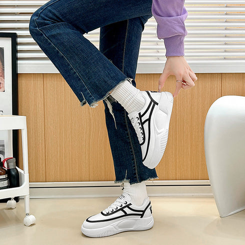 厚底スニーカーレディース 疲れない 韓国 レースアップ ローカットスニーカー 白 通勤通学靴 歩きやすい おしゃれ 美脚脚長 カジュアルシューズ ダッドスニーカー 86DK-001