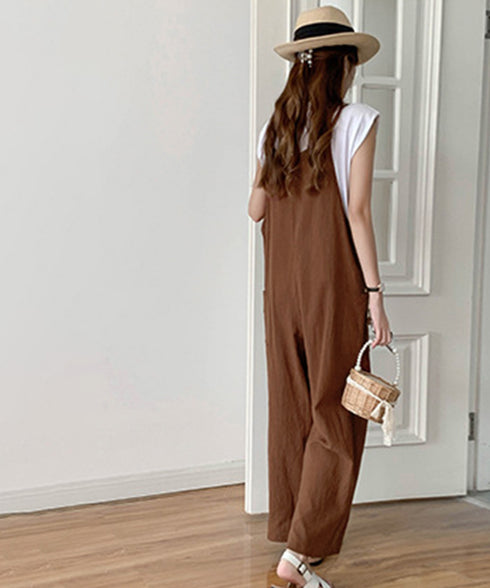 オールインワン サロペットパンツ 韓国風 ワイドパンツ レディース 着やせ オーバーオールパンツ ポケット付き キャミ サロペット ハイウエスト 体型カバーパンツ 86DUOB-001