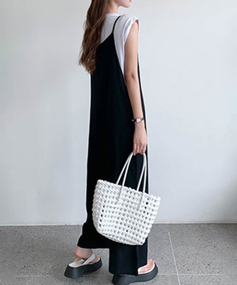 オールインワン サロペットパンツ 韓国風 ワイドパンツ レディース 着やせ オーバーオールパンツ ポケット付き キャミ サロペット ハイウエスト 体型カバーパンツ 86DUOB-001