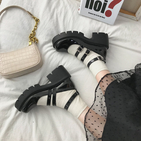 ローファー 黒 おでこ靴 厚底 パンプス レディース エナメル ドレスシューズ 痛くない ストラップ 靴 太ヒール 厚底ローファー 美脚 歩きやすい コスプレ衣装 86DUOYA-001