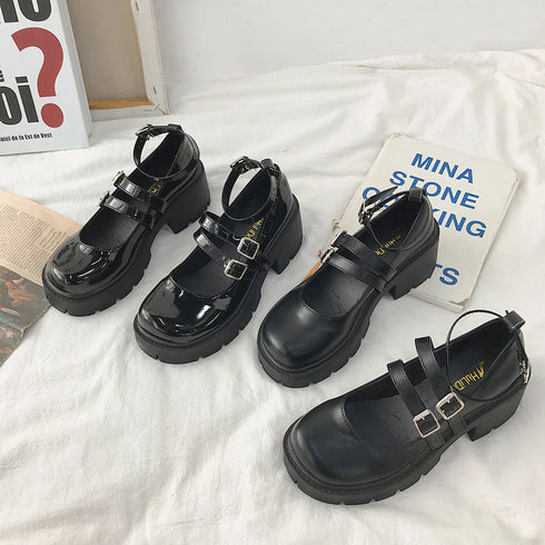 ローファー 黒 おでこ靴 厚底 パンプス レディース エナメル ドレスシューズ 痛くない ストラップ 靴 太ヒール 厚底ローファー 美脚 歩きやすい コスプレ衣装 86DUOYA-001