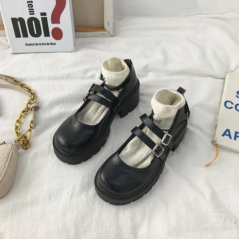 ローファー 黒 おでこ靴 厚底 パンプス レディース エナメル ドレスシューズ 痛くない ストラップ 靴 太ヒール 厚底ローファー 美脚 歩きやすい コスプレ衣装 86DUOYA-001