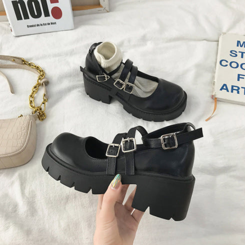 ローファー 黒 おでこ靴 厚底 パンプス レディース エナメル ドレスシューズ 痛くない ストラップ 靴 太ヒール 厚底ローファー 美脚 歩きやすい コスプレ衣装 86DUOYA-001