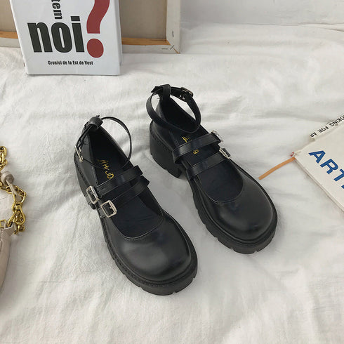 ローファー 黒 おでこ靴 厚底 パンプス レディース エナメル ドレスシューズ 痛くない ストラップ 靴 太ヒール 厚底ローファー 美脚 歩きやすい コスプレ衣装 86DUOYA-001