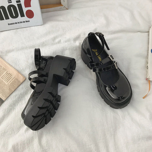 ローファー 黒 おでこ靴 厚底 パンプス レディース エナメル ドレスシューズ 痛くない ストラップ 靴 太ヒール 厚底ローファー 美脚 歩きやすい コスプレ衣装 86DUOYA-001