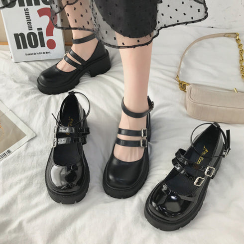 ローファー 黒 おでこ靴 厚底 パンプス レディース エナメル ドレスシューズ 痛くない ストラップ 靴 太ヒール 厚底ローファー 美脚 歩きやすい コスプレ衣装 86DUOYA-001