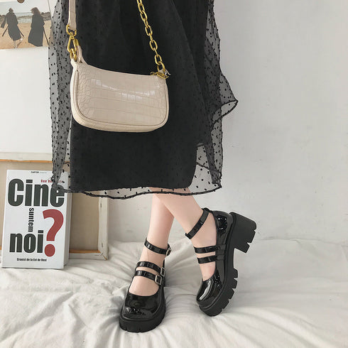ローファー 黒 おでこ靴 厚底 パンプス レディース エナメル ドレスシューズ 痛くない ストラップ 靴 太ヒール 厚底ローファー 美脚 歩きやすい コスプレ衣装 86DUOYA-001