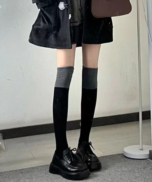 ニーハイソックス バイカラーレッグウェア レディース ツートンカラー ハイソックス ストレッチソックス 冷え取り ルームソックス 伸縮性抜群 レッグ丈ソックス美脚 86FEINA-001