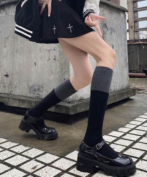 ニーハイソックス バイカラーレッグウェア レディース ツートンカラー ハイソックス ストレッチソックス 冷え取り ルームソックス 伸縮性抜群 レッグ丈ソックス美脚 86FEINA-001