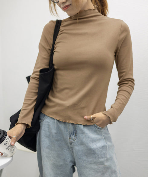 メロウトップス 重ね着ハイネックインナー トップス レディース きれいめ レイヤード ピーチ起毛インナー プチプラ 韓国ファッション カットソーオフィスカジュアル 86FS-001