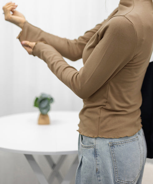 メロウトップス 重ね着ハイネックインナー トップス レディース きれいめ レイヤード ピーチ起毛インナー プチプラ 韓国ファッション カットソーオフィスカジュアル 86FS-001