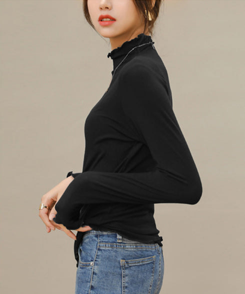 メロウトップス 重ね着ハイネックインナー トップス レディース きれいめ レイヤード ピーチ起毛インナー プチプラ 韓国ファッション カットソーオフィスカジュアル 86FS-001