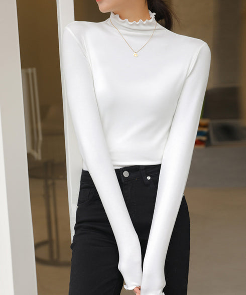 メロウトップス 重ね着ハイネックインナー トップス レディース きれいめ レイヤード ピーチ起毛インナー プチプラ 韓国ファッション カットソーオフィスカジュアル 86FS-001