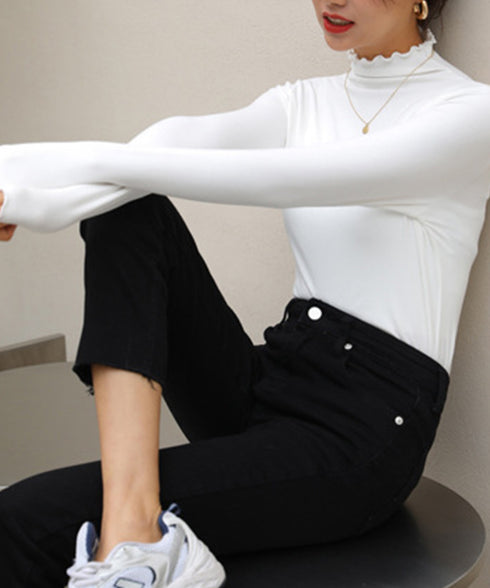 メロウトップス 重ね着ハイネックインナー トップス レディース きれいめ レイヤード ピーチ起毛インナー プチプラ 韓国ファッション カットソーオフィスカジュアル 86FS-001