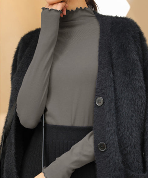 メロウトップス 重ね着ハイネックインナー トップス レディース きれいめ レイヤード ピーチ起毛インナー プチプラ 韓国ファッション カットソーオフィスカジュアル 86FS-001