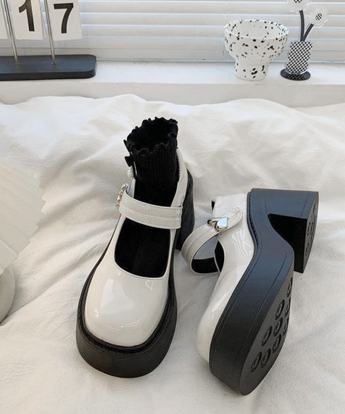 厚底ローファー韓国風 レディース美脚くつ 太ヒールパンプス 歩きやすい 厚底シューズ チャンキーヒール PUレザー靴 疲れない おしゃれ ドレスシューズ メイド靴 86GCHUANG-001