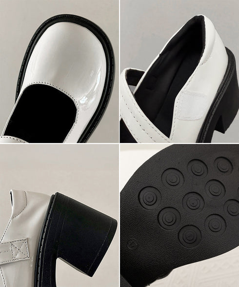 厚底ローファー韓国風 レディース美脚くつ 太ヒールパンプス 歩きやすい 厚底シューズ チャンキーヒール PUレザー靴 疲れない おしゃれ ドレスシューズ メイド靴 86GCHUANG-001