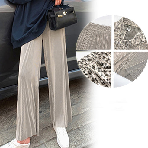 プリーツパンツ セルフカットワイドパンツ レディース ハイウエスト ストレートパンツ 体型カバーイージーパンツ 着やせ ロングパンツ ウエストゴム ボトムス 無地 86HANSHU-001