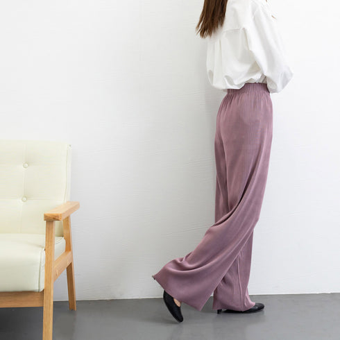 プリーツパンツ セルフカットワイドパンツ レディース ハイウエスト ストレートパンツ 体型カバーイージーパンツ 着やせ ロングパンツ ウエストゴム ボトムス 無地 86HANSHU-001