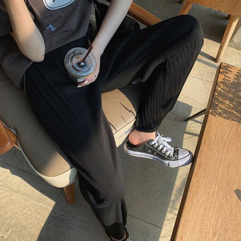 プリーツパンツ セルフカットワイドパンツ レディース ハイウエスト ストレートパンツ 体型カバーイージーパンツ 着やせ ロングパンツ ウエストゴム ボトムス 無地 86HANSHU-001