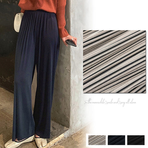 プリーツパンツ セルフカットワイドパンツ レディース ハイウエスト ストレートパンツ 体型カバーイージーパンツ 着やせ ロングパンツ ウエストゴム ボトムス 無地 86HANSHU-001