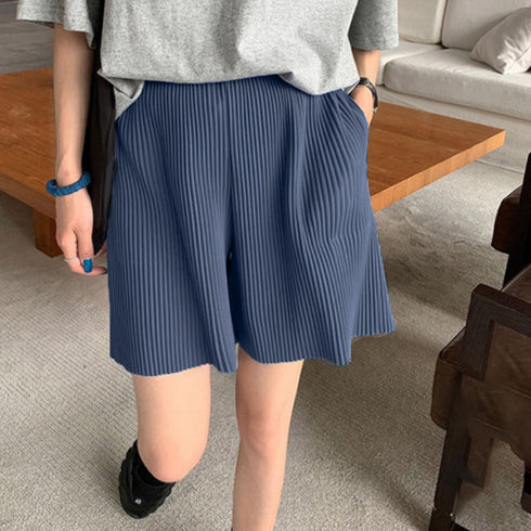 レディース ハイウエスト ハーフパンツ プリーツ ショートパンツ 春夏 ウエストゴム カジュアルパンツ 着やせ ゆったり ワイド ショーパン リラックス 短パン 86HANSHU-002