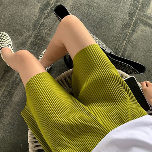 レディース ハイウエスト ハーフパンツ プリーツ ショートパンツ 春夏 ウエストゴム カジュアルパンツ 着やせ ゆったり ワイド ショーパン リラックス 短パン 86HANSHU-002