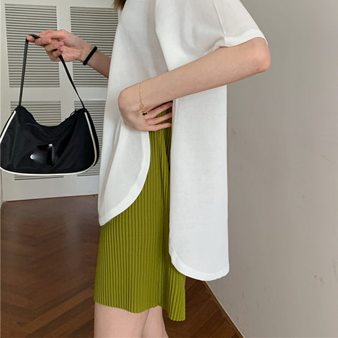 レディース ハイウエスト ハーフパンツ プリーツ ショートパンツ 春夏 ウエストゴム カジュアルパンツ 着やせ ゆったり ワイド ショーパン リラックス 短パン 86HANSHU-002