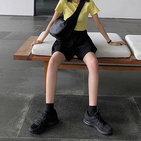 レディース ハイウエスト ハーフパンツ プリーツ ショートパンツ 春夏 ウエストゴム カジュアルパンツ 着やせ ゆったり ワイド ショーパン リラックス 短パン 86HANSHU-002