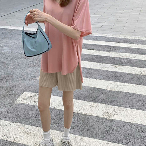 レディース ハイウエスト ハーフパンツ プリーツ ショートパンツ 春夏 ウエストゴム カジュアルパンツ 着やせ ゆったり ワイド ショーパン リラックス 短パン 86HANSHU-002