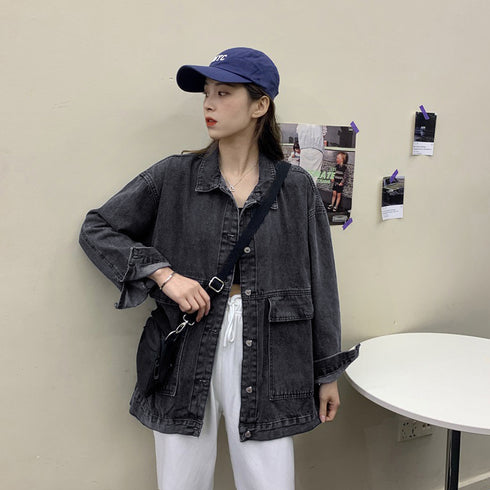 デニムジャケット レディース Gジャン カジュアル レトロ風 ライトアウター長袖 おしゃれ デニムジャンパー 上着 ゆったり 着やせジージャン 体型カバー韓国 86HANYAM-003