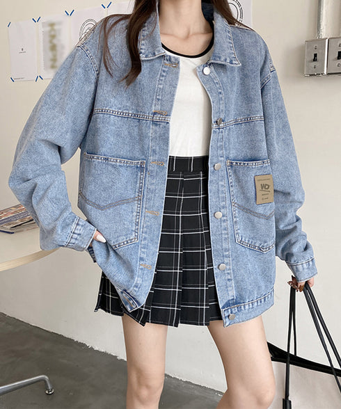 デニムジャケット レディースGジャン韓国 ゆるシルエットBF風 ライトアウター春秋冬 カジュアル レトロデニムジャンパー オーバーサイズ デニムアウター おしゃれ 86HANYAM-005