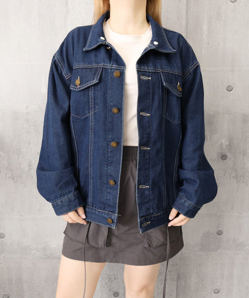 レース襟デニムジャケットレディース韓国風 ガーリー長袖アウター ゆったりレトロGジャンフェミニン体型カバー可愛い春秋ジャケット オーバーサイズデニムブルゾン着やせ 86HANYAM-007