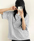 ボーダー柄tシャツ レディース 半袖夏服 ラウンドネック 配色ボーダー半袖 ロングTシャツ ゆったり着やせプルオーバー 着回しカットソー 体型カバー ゆるt韓国風 86HJHY-001