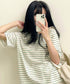 ボーダー柄tシャツ レディース 半袖夏服 ラウンドネック 配色ボーダー半袖 ロングTシャツ ゆったり着やせプルオーバー 着回しカットソー 体型カバー ゆるt韓国風 86HJHY-001