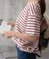 ボーダー柄tシャツ レディース 半袖夏服 ラウンドネック 配色ボーダー半袖 ロングTシャツ ゆったり着やせプルオーバー 着回しカットソー 体型カバー ゆるt韓国風 86HJHY-001