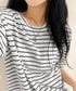 ボーダー柄tシャツ レディース 半袖夏服 ラウンドネック 配色ボーダー半袖 ロングTシャツ ゆったり着やせプルオーバー 着回しカットソー 体型カバー ゆるt韓国風 86HJHY-001