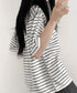 ボーダー柄tシャツ レディース 半袖夏服 ラウンドネック 配色ボーダー半袖 ロングTシャツ ゆったり着やせプルオーバー 着回しカットソー 体型カバー ゆるt韓国風 86HJHY-001