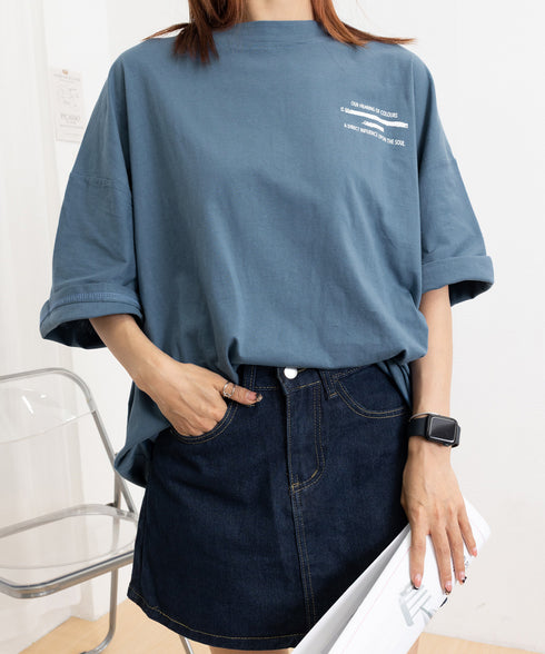 ビッグシルエットロゴtシャツ レディース 英字プリントtシャツ 体型カバー ドロップショルダー おしゃれ 着やせトップスカジュアル チュニックtシャツ 半袖韓国風 86HJHY-002