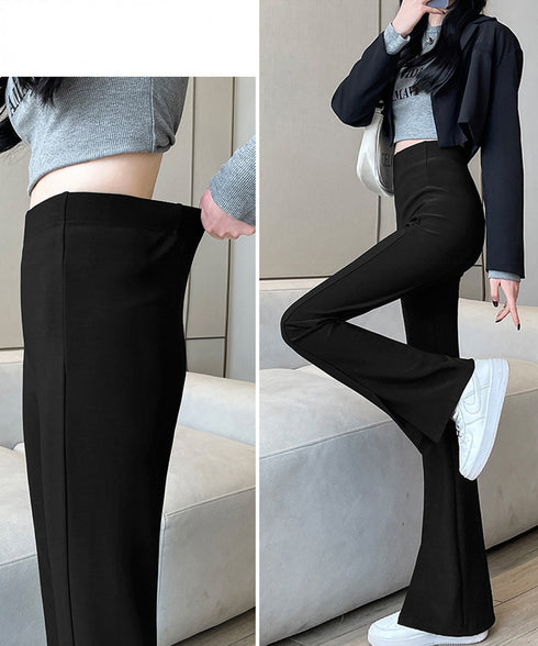 フレアスキニーパンツ スリット入りパンツ レディース ハイウエストストレッチパンツ センタープレス フレアスラックスパンツ オフィス美脚リラックスパンツ きれいめ 86HONGFU-001