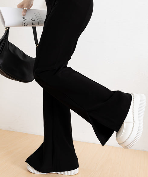 フレアスキニーパンツ スリット入りパンツ レディース ハイウエストストレッチパンツ センタープレス フレアスラックスパンツ オフィス美脚リラックスパンツ きれいめ 86HONGFU-001
