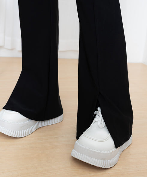 フレアスキニーパンツ スリット入りパンツ レディース ハイウエストストレッチパンツ センタープレス フレアスラックスパンツ オフィス美脚リラックスパンツ きれいめ 86HONGFU-001