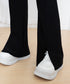 フレアスキニーパンツ スリット入りパンツ レディース ハイウエストストレッチパンツ センタープレス フレアスラックスパンツ オフィス美脚リラックスパンツ きれいめ 86HONGFU-001