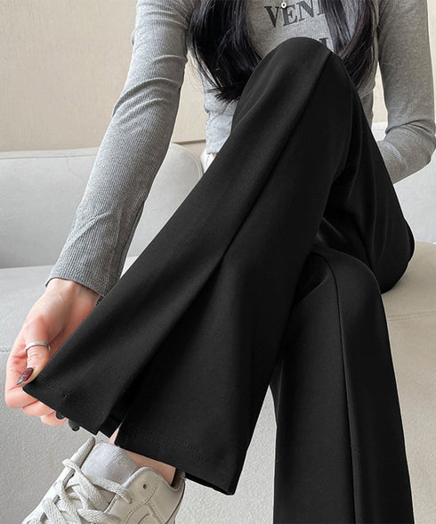 フレアスキニーパンツ スリット入りパンツ レディース ハイウエストストレッチパンツ センタープレス フレアスラックスパンツ オフィス美脚リラックスパンツ きれいめ 86HONGFU-001