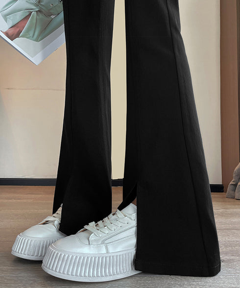 フレアスキニーパンツ スリット入りパンツ レディース ハイウエストストレッチパンツ センタープレス フレアスラックスパンツ オフィス美脚リラックスパンツ きれいめ 86HONGFU-001