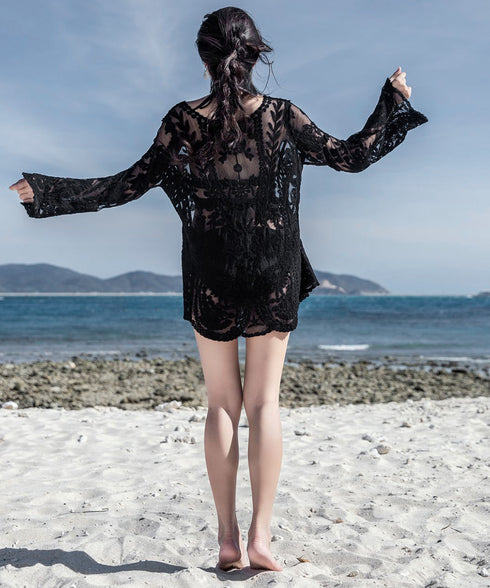 水着アウター 透かし編みビーチウェア夏海 レディース 日焼け防止 ビキニカバーアップ 水着の上に着るラッシュガード クロシェ編み込み リゾートブラウス 体型カバー 86HONGXUAN-001